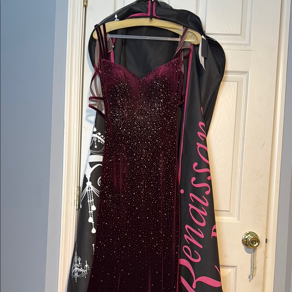 Renaissance Collection Burgundy Sequin Prom Dress